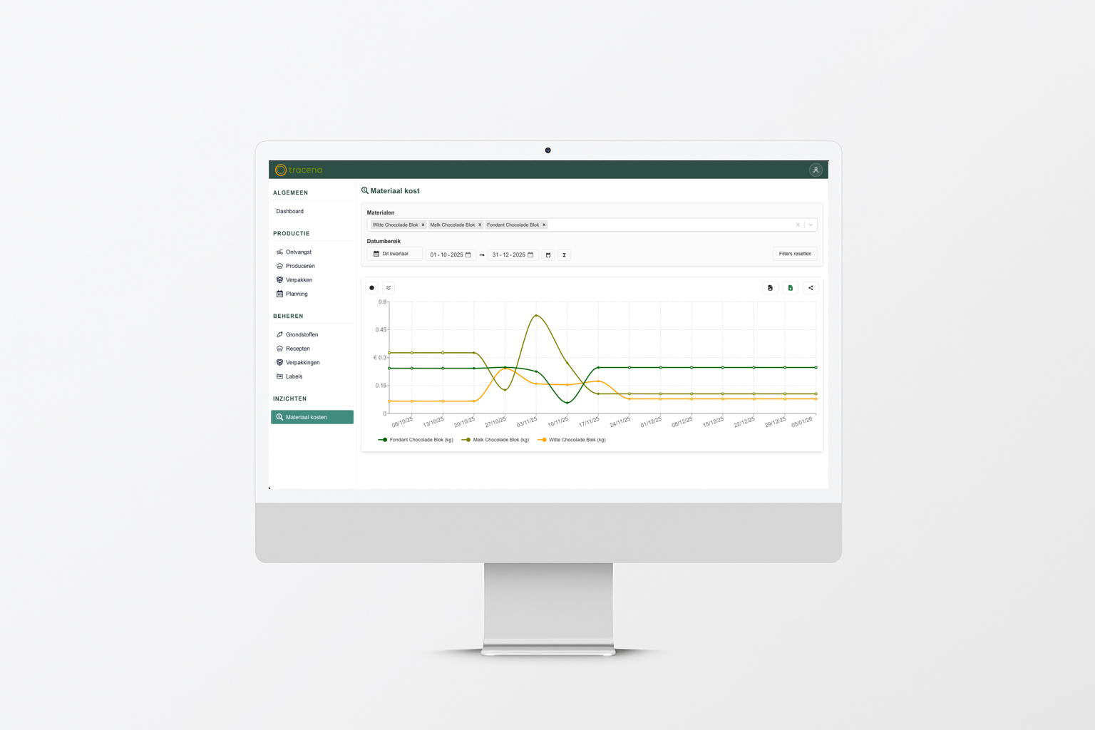 Material costs screenshot